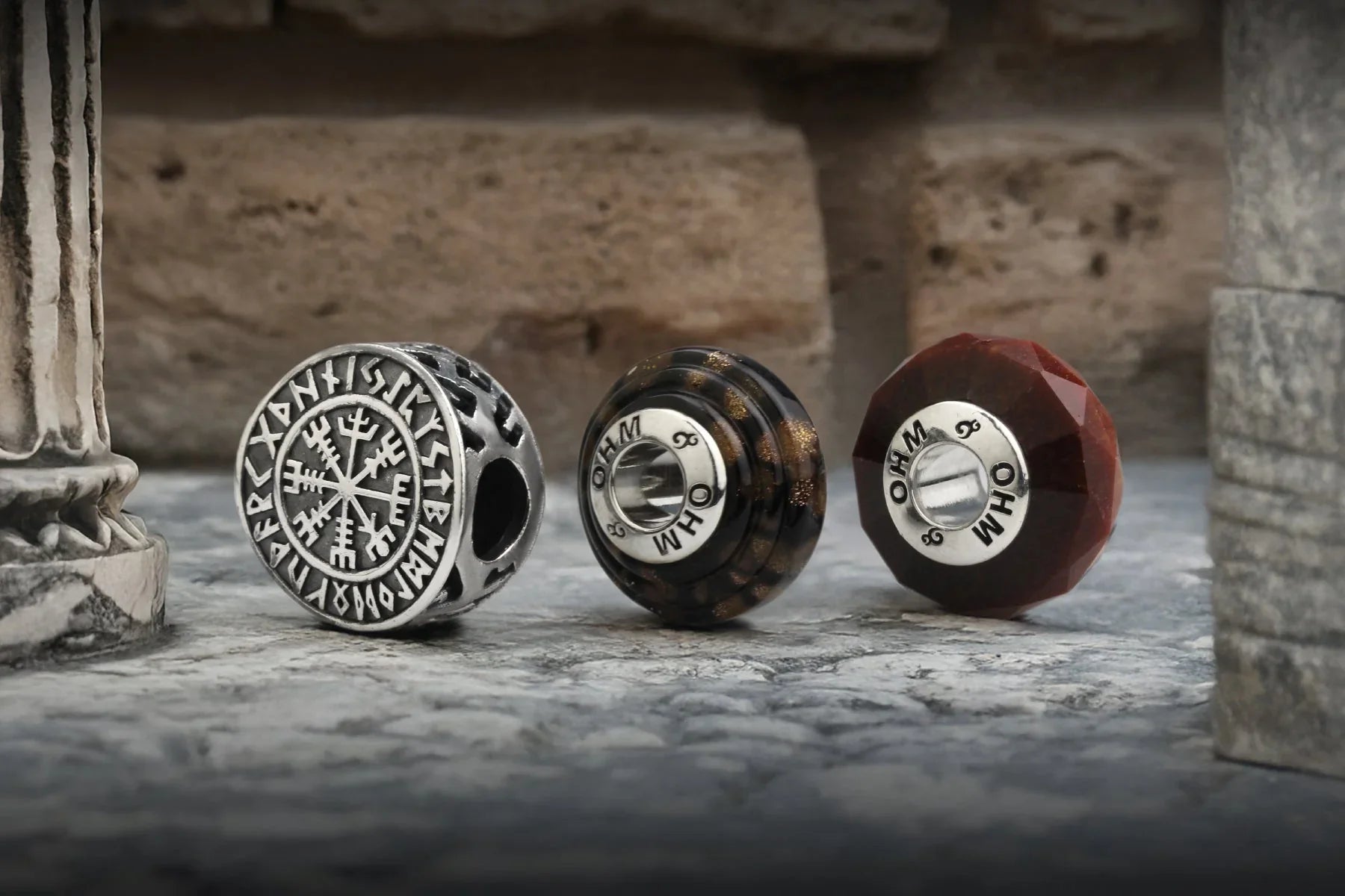 OHM Beads June 2025 collection Vegvisir Guidance, Sigrún’s Direction, Heimdall Charms