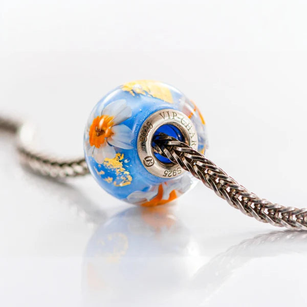 VIP-CHARMS Sky Harmony Bead blue; white; orange glass Bead by The Alternative Bead. Your official VIP-CHARMS Retailer from Germany