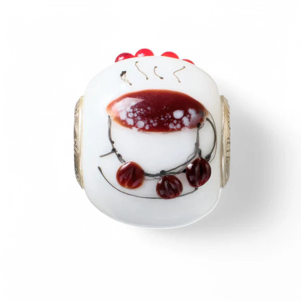 VIP-CHARMS Coffee Muse Murano Glass Bead (ME043) white and red glass Charm by The Alternative Bead. Your Official VIP-CHARMS Retailer from Germany