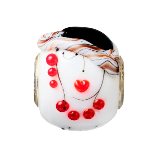 VIP-CHARMS Coffee Muse Murano Glass Bead (ME043) white and red glass Charm by The Alternative Bead. Your Official VIP-CHARMS Retailer from Germany