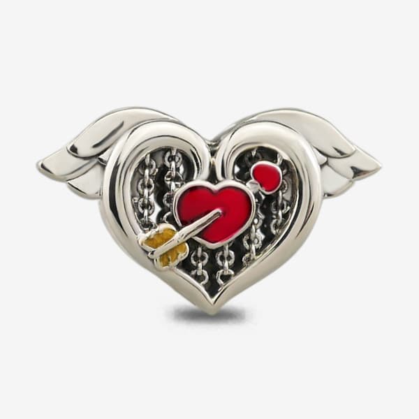 Praan Apollo Heart Charm silver and red and yellow sterling-silver and enamel Bead by The Alternative Bead. Your official Praan Retailer from Germany