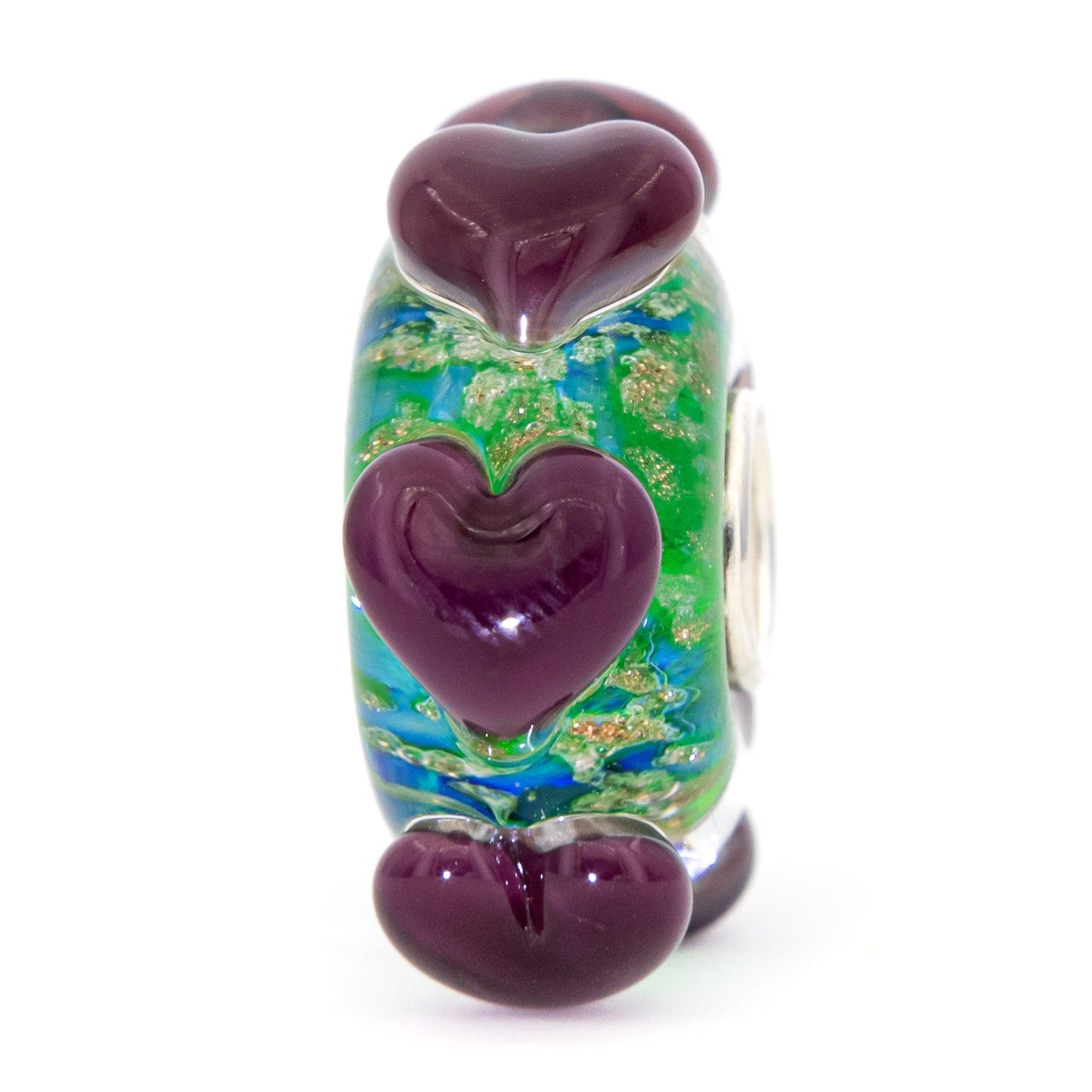 Elfbeads Black Currant Green Golddust Hearts (G220908) glass Charm - The Alternative Bead official German Retailer. Buy 4 get 5 - free DHL Shipping for all orders above 150€