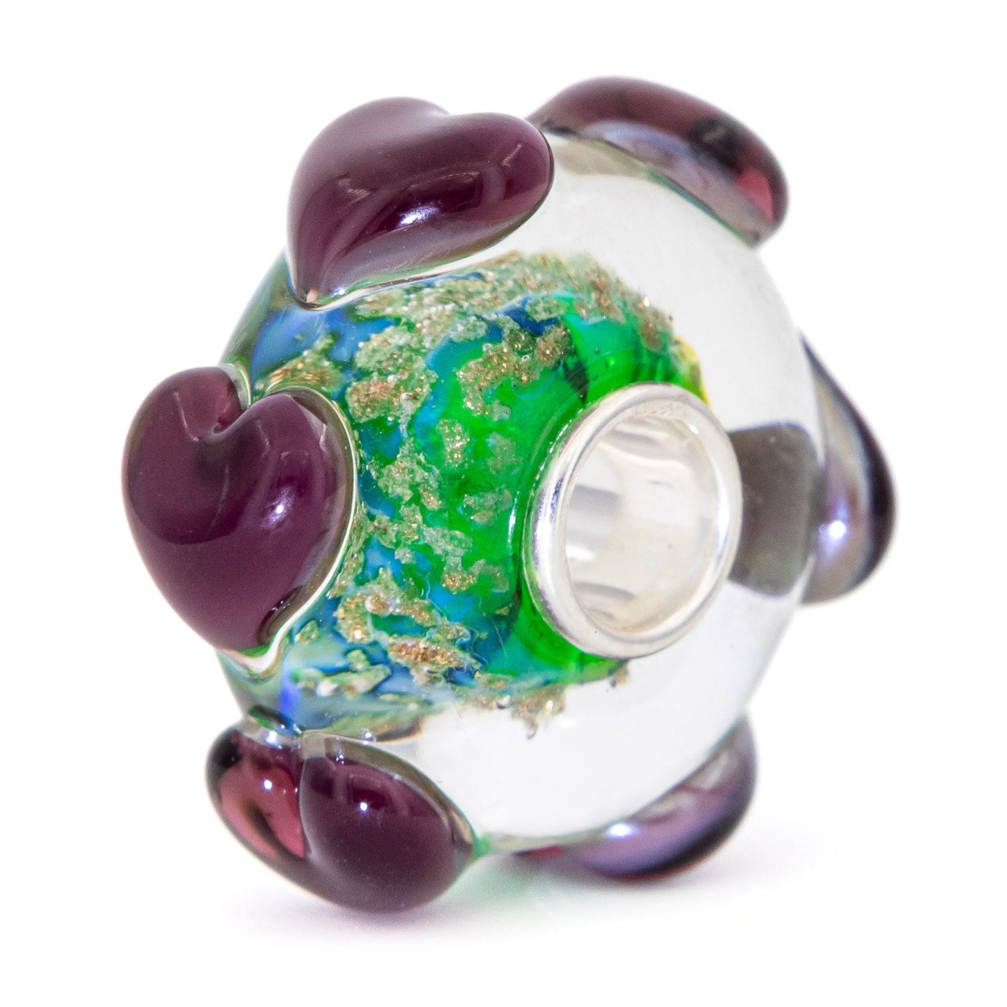 Elfbeads Black Currant Green Golddust Hearts (G220908) glass Charm - The Alternative Bead official German Retailer. Buy 4 get 5 - free DHL Shipping for all orders above 150€