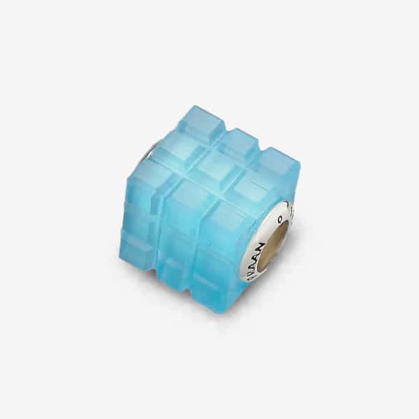 Praan Bluebird Cats Eye Glass Rubix Cube Charm blue and geometric glass Bead by The Alternative Bead. Your official Praan Retailer from Germany