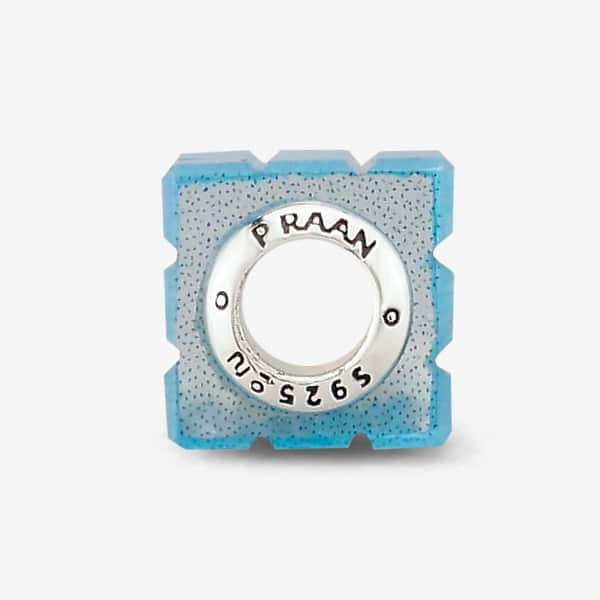 Praan Bluebird Cats Eye Glass Rubix Cube Charm blue and geometric glass Bead by The Alternative Bead. Your official Praan Retailer from Germany