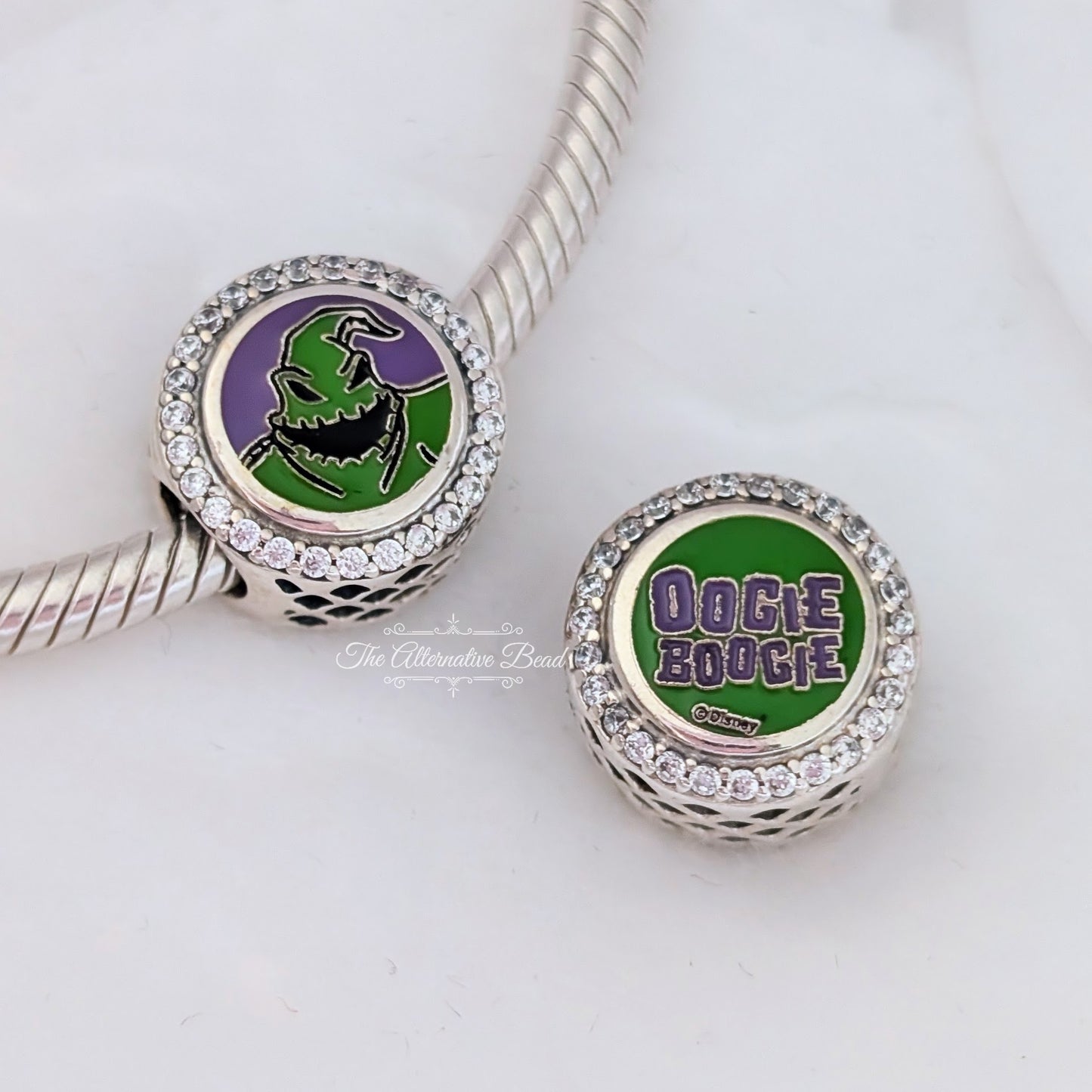 Disney x Pandora Oogie Boogie Engravable green; purple sterling-silver; enamel Bead by The Alternative Bead. Your official Disney x Pandora Retailer from Germany