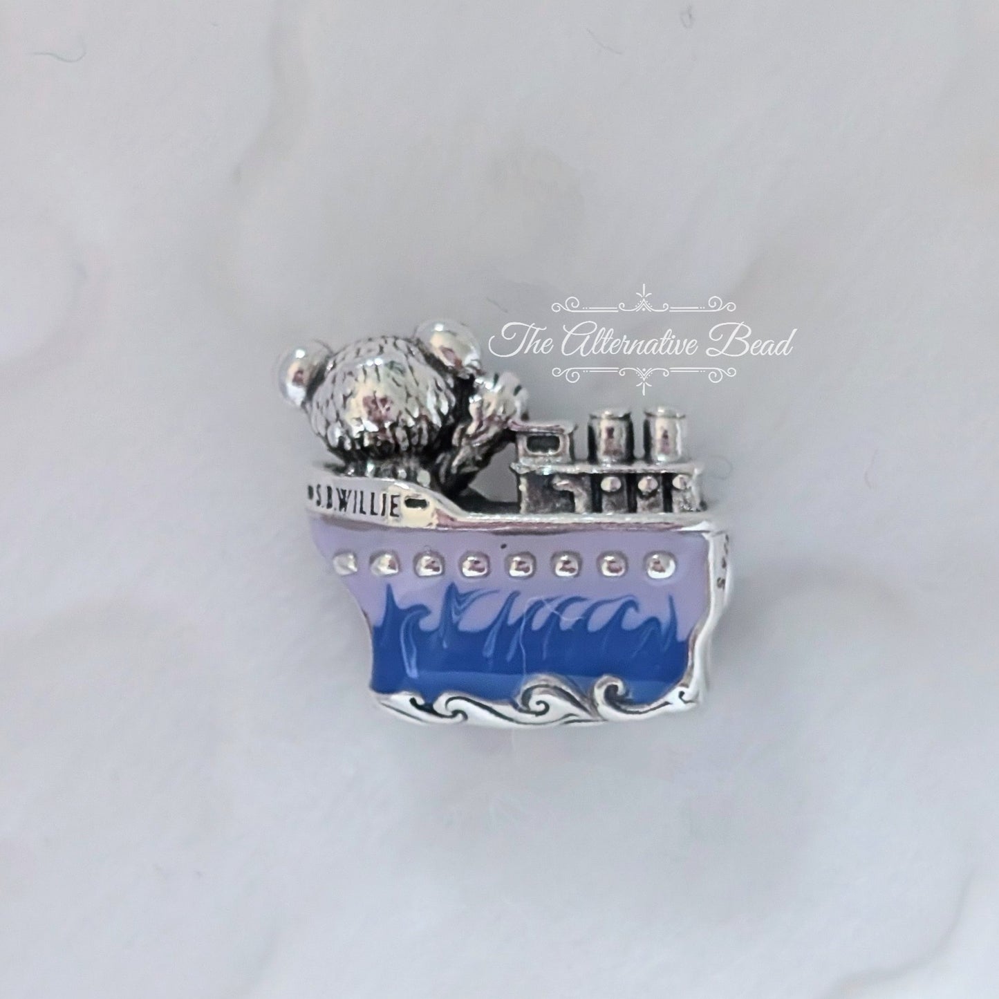 Disney x Pandora Duffy the Bear in Steamboat Willie silver; blue; purple sterling-silver; enamel Bead by The Alternative Bead. Your official Disney x Pandora Retailer from Germany