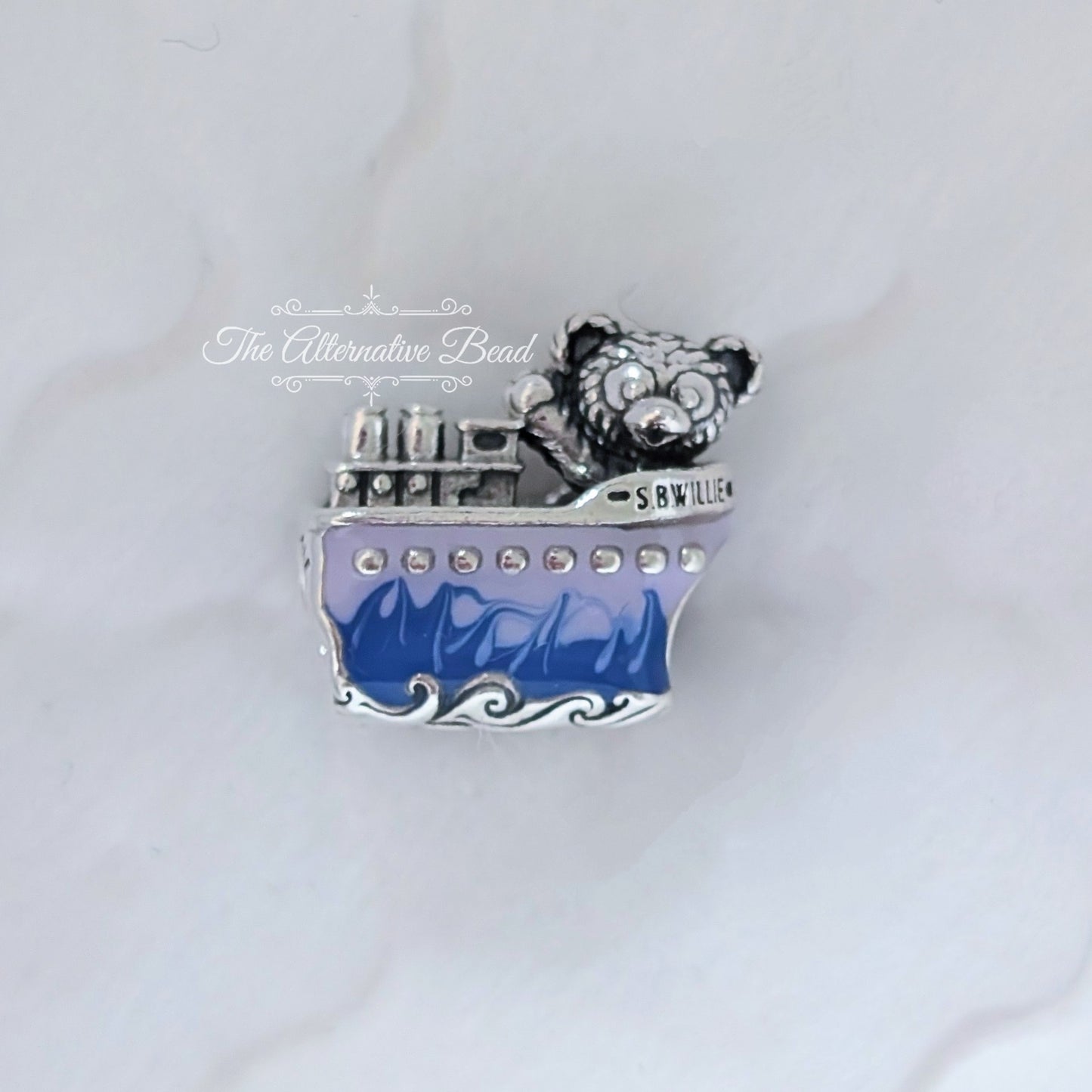 Disney x Pandora Duffy the Bear in Steamboat Willie silver; blue; purple sterling-silver; enamel Bead by The Alternative Bead. Your official Disney x Pandora Retailer from Germany