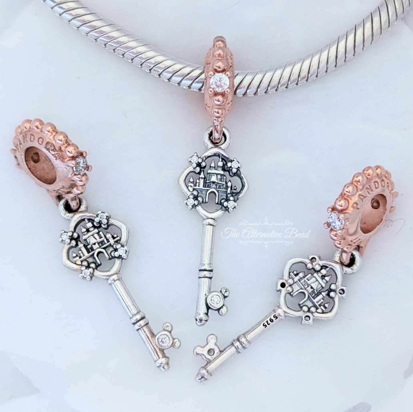 Disney x Pandora Two Tone Key Castle Dangle silver; rose-gold sterling-silver; rose-gold Dangle by The Alternative Bead. Your official Disney x Pandora Retailer from Germany