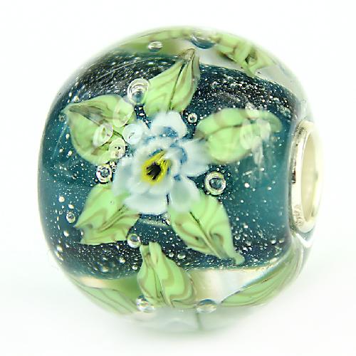 Elfbeads Lagoon Flowerpainting World glass Bead by The Alternative Bead. Your official Elfbeads Retailer from Germany