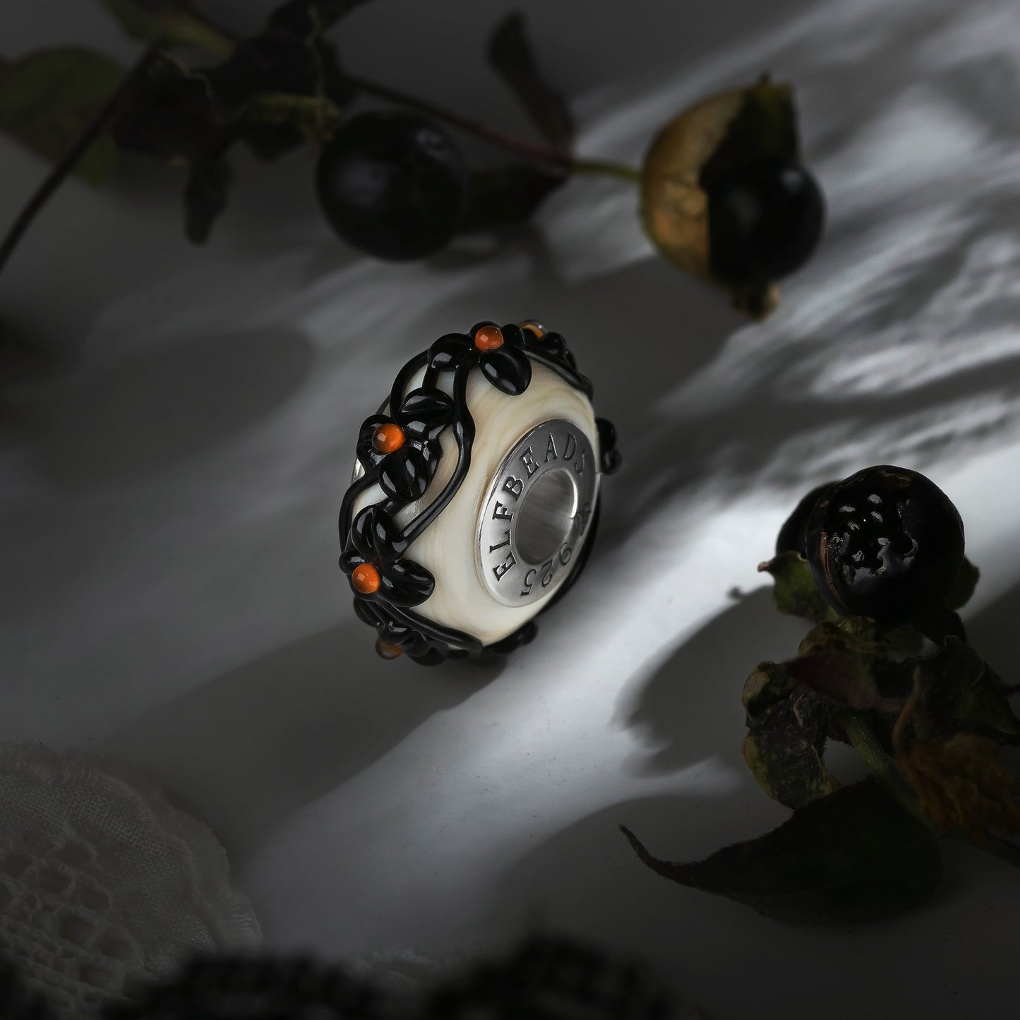 Elfbeads Midnight Lace Flowertwig glass Bead by The Alternative Bead. Your official Elfbeads Retailer from Germany