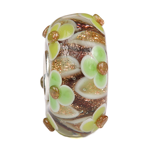 Ogerbeads Shamrock Flame Flowers green; gold glass Bead by The Alternative Bead. Your official Ogerbeads Retailer from Germany