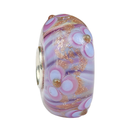Ogerbeads Rose Moonsparkle Blossom pink; blue; gold glass Bead by The Alternative Bead. Your official Ogerbeads Retailer from Germany