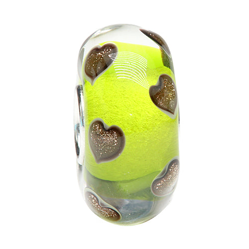 Ogerbeads Moss Sparklehearts 2.0 green; gold glass Bead by The Alternative Bead. Your official Ogerbeads Retailer from Germany