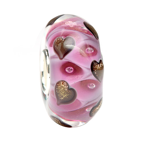 Ogerbeads Radiant Lilac Sparklehearts pink; gold glass Bead by The Alternative Bead. Your official Ogerbeads Retailer from Germany