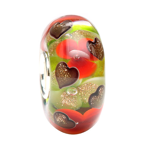 Ogerbeads Red Poppy Sparklehearts red; green; gold glass Bead by The Alternative Bead. Your official Ogerbeads Retailer from Germany