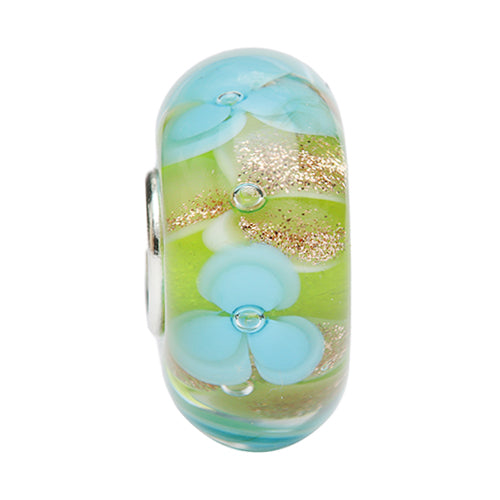 Ogerbeads Blue Lagoon Gold Flowers green; blue; gold glass Bead by The Alternative Bead. Your official Ogerbeads Retailer from Germany