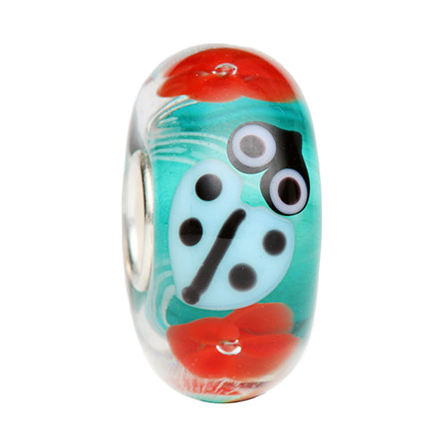 Ogerbeads Aquamarine Red Poppy Ladybird blue glass Bead by The Alternative Bead. Your official Ogerbeads Retailer from Germany