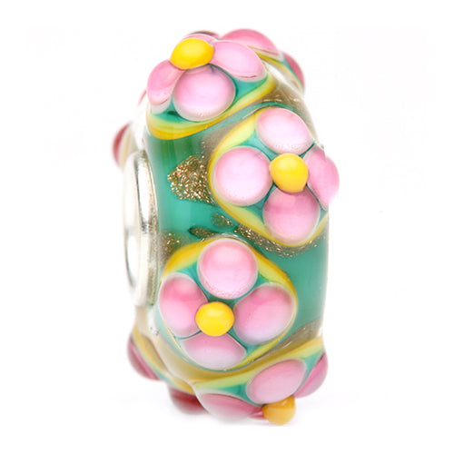 Ogerbeads Anemone Speckle Flowers green; yellow; pink glass Bead by The Alternative Bead. Your official Ogerbeads Retailer from Germany