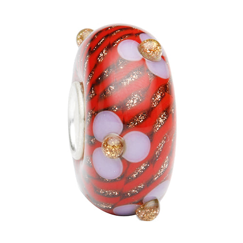 Ogerbeads Lavender Lipstick Flower Weave red; white; gold glass Bead by The Alternative Bead. Your official Ogerbeads Retailer from Germany