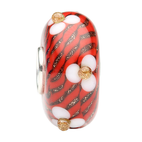 Ogerbeads Lipstick Flower Weave red; white; gold glass Bead by The Alternative Bead. Your official Ogerbeads Retailer from Germany