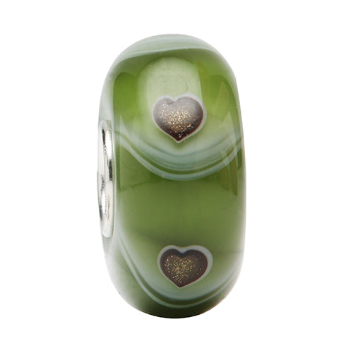 Ogerbeads Olive Flux Sparklehearts green; gold glass Bead by The Alternative Bead. Your official Ogerbeads Retailer from Germany