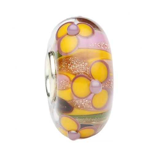 Ogerbeads Gamboge Pixiedust Flowers pink; yellow; gold glass Bead by The Alternative Bead. Your official Ogerbeads Retailer from Germany