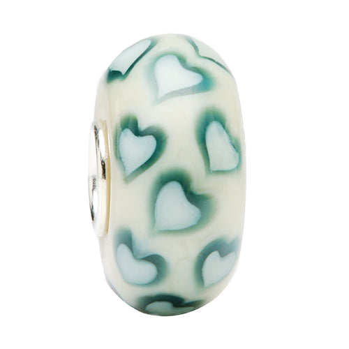 Ogerbeads Sacramento Lovehearts beige; green glass Bead by The Alternative Bead. Your official Ogerbeads Retailer from Germany