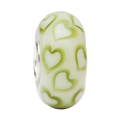 Ogerbeads Olive Lovehearts beige; green glass Bead by The Alternative Bead. Your official Ogerbeads Retailer from Germany