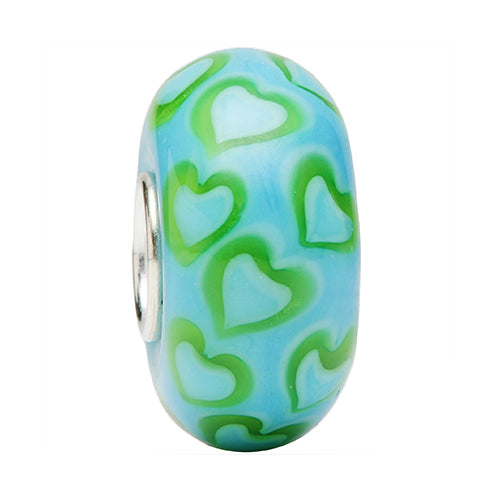 Ogerbeads Tropical Lovehearts blue; green glass Bead by The Alternative Bead. Your official Ogerbeads Retailer from Germany