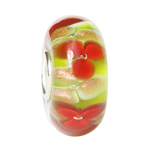Ogerbeads Lipstick Gold Flowers red; green; gold glass Bead by The Alternative Bead. Your official Ogerbeads Retailer from Germany