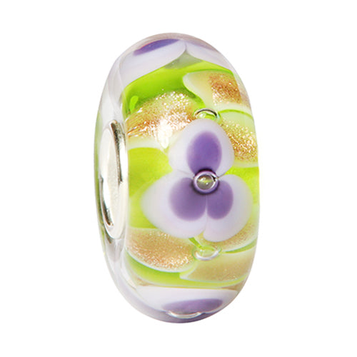 Ogerbeads Aubergine Gold Flowers purple; green; gold glass Bead by The Alternative Bead. Your official Ogerbeads Retailer from Germany