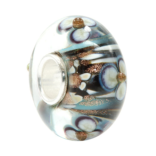 Ogerbeads Luxurious Pixiedust Flowers black; blue; gold glass Bead by The Alternative Bead. Your official Ogerbeads Retailer from Germany