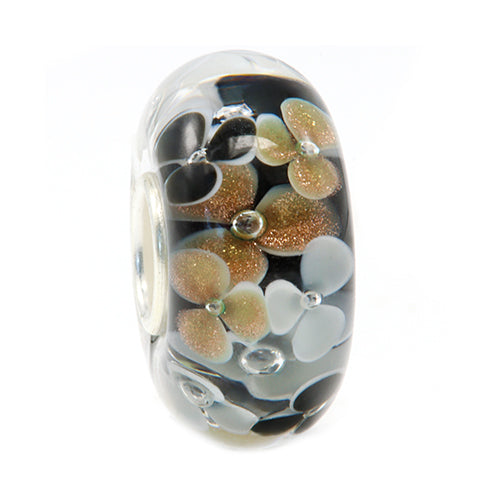 Ogerbeads Luxurious Flowers black; gold; white glass Bead by The Alternative Bead. Your official Ogerbeads Retailer from Germany