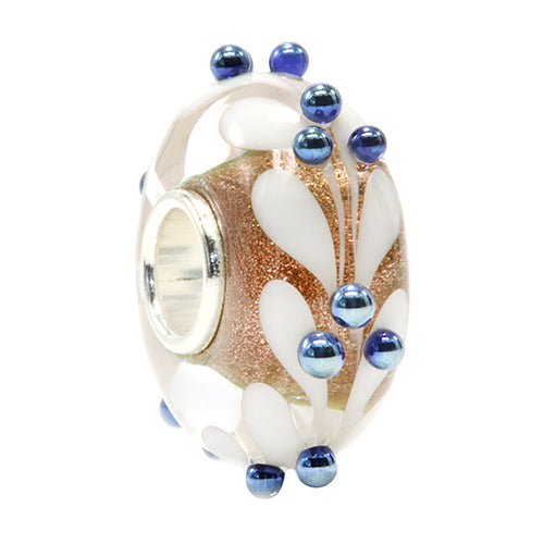 Ogerbeads Gold Ice Leaf Dots gold; white; blue glass Bead by The Alternative Bead. Your official Ogerbeads Retailer from Germany