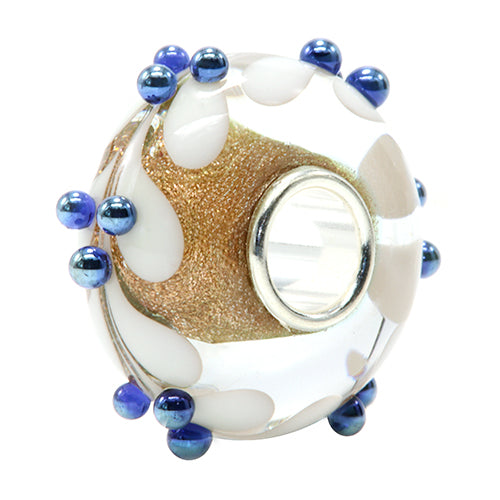 Ogerbeads Gold Ice Leaf Dots gold; white; blue glass Bead by The Alternative Bead. Your official Ogerbeads Retailer from Germany