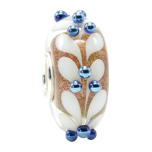 Ogerbeads Gold Ice Leaf Dots gold; white; blue glass Bead by The Alternative Bead. Your official Ogerbeads Retailer from Germany