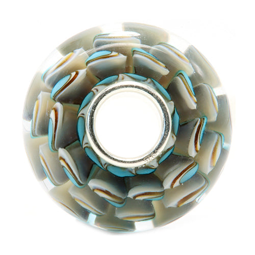 Ogerbeads Beach House Chrysantium blue; beige glass Bead by The Alternative Bead. Your official Ogerbeads Retailer from Germany