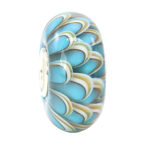 Ogerbeads Beach House Chrysantium blue; beige glass Bead by The Alternative Bead. Your official Ogerbeads Retailer from Germany