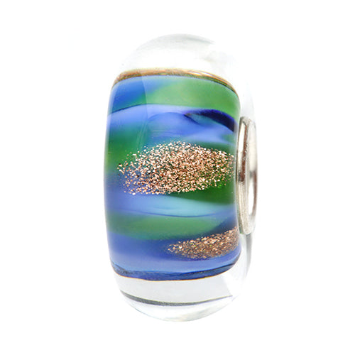 Ogerbeads Emerald Wave GoldRush blue; green; gold glass Bead by The Alternative Bead. Your official Ogerbeads Retailer from Germany