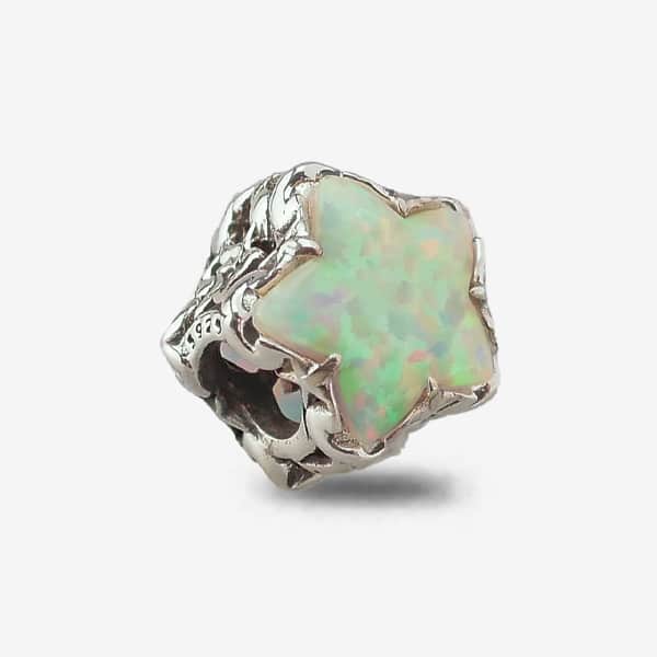 Praan White Opalescent Stardust Under the Sea Charm V2 silver and white natural-stone Bead by The Alternative Bead. Your official Praan Retailer from Germany