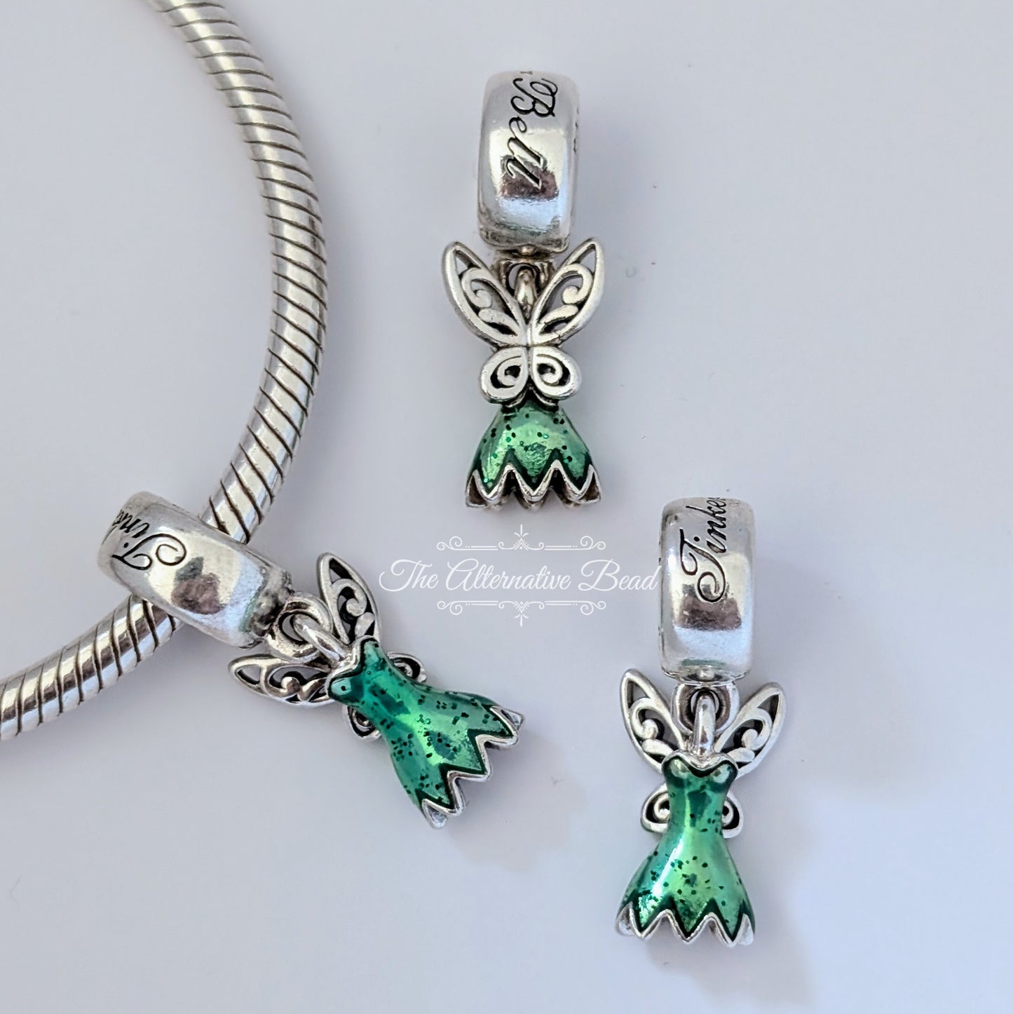Disney x Pandora Tinker Bell Dress Dangle green; silver sterling-silver; enamel Dangle by The Alternative Bead. Your official Disney x Pandora Retailer from Germany