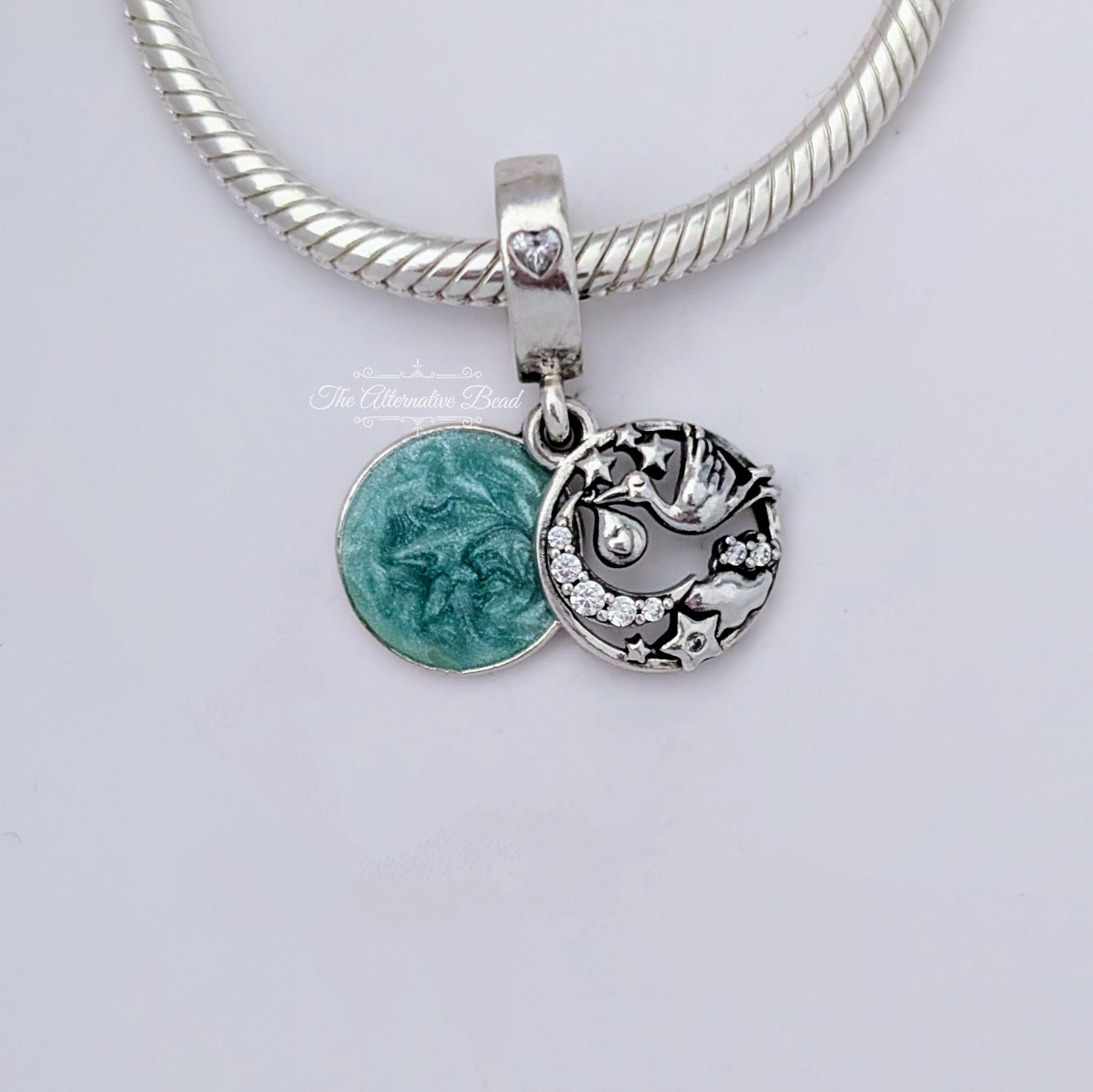 Pandora Stork & Twinkling Stars Dangle green; silver sterling-silver Dangle by The Alternative Bead. Your official Pandora Retailer from Germany
