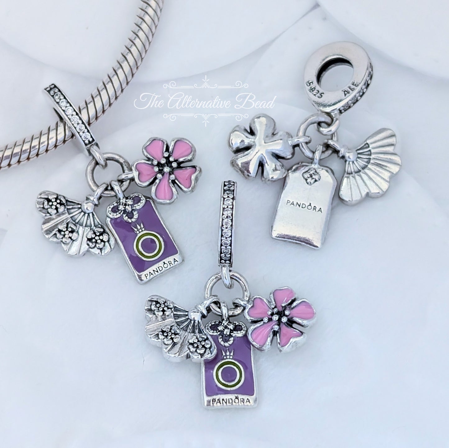 Pandora Japanese Sakura, Omamori & Fan Dangle pink; purple; silver sterling-silver Dangle by The Alternative Bead. Your official Pandora Retailer from Germany
