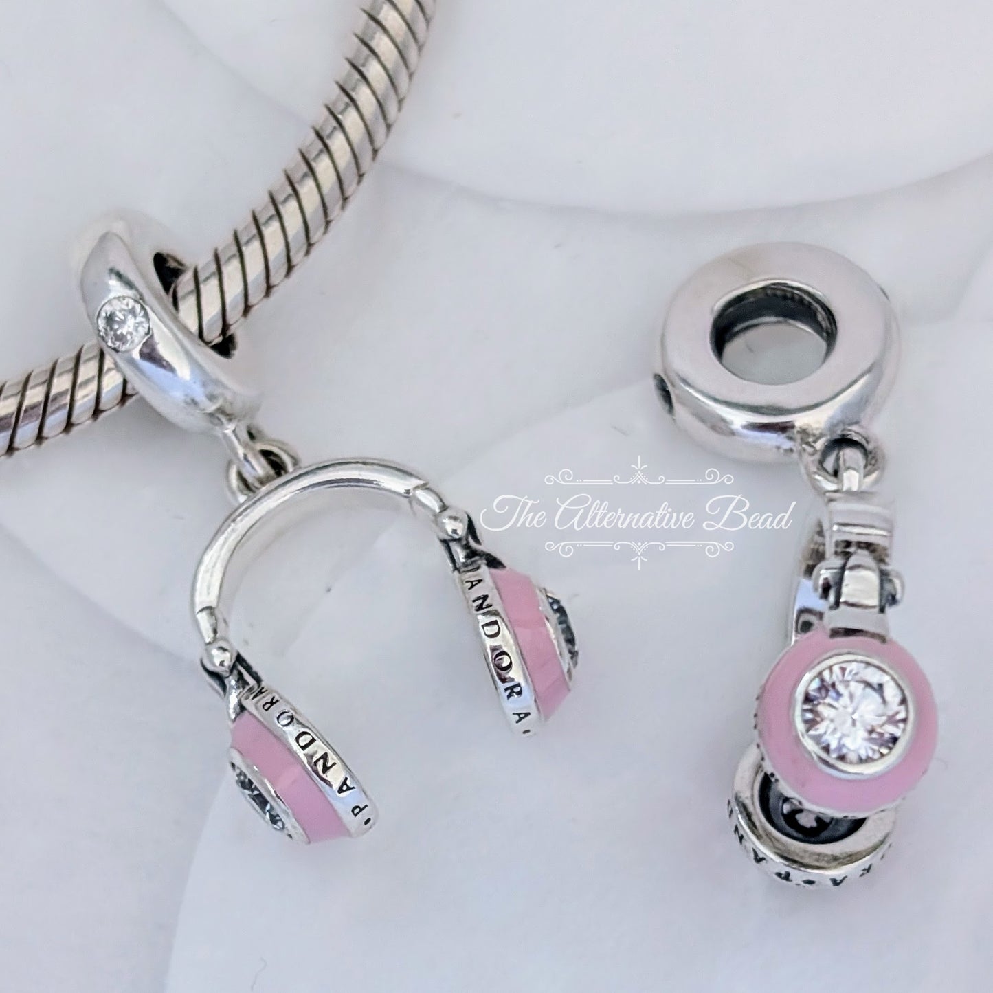Pandora Silver Headphones Dangle with Clear Cubic Zirconia and Pink Enamel pink; silver sterling-silver Dangle by The Alternative Bead. Your official Pandora Retailer from Germany