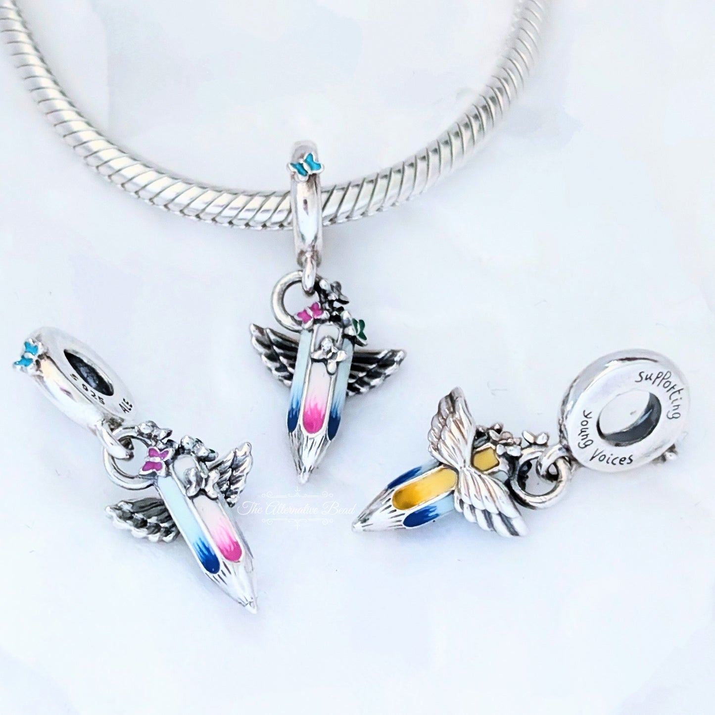 Pandora Dreams of the Future Crayon Dangle (799600C01) pink and yellow and blue and silver sterling-silver and enamel Dangle by The Alternative Bead. Your Jewelry Retailer from Germany