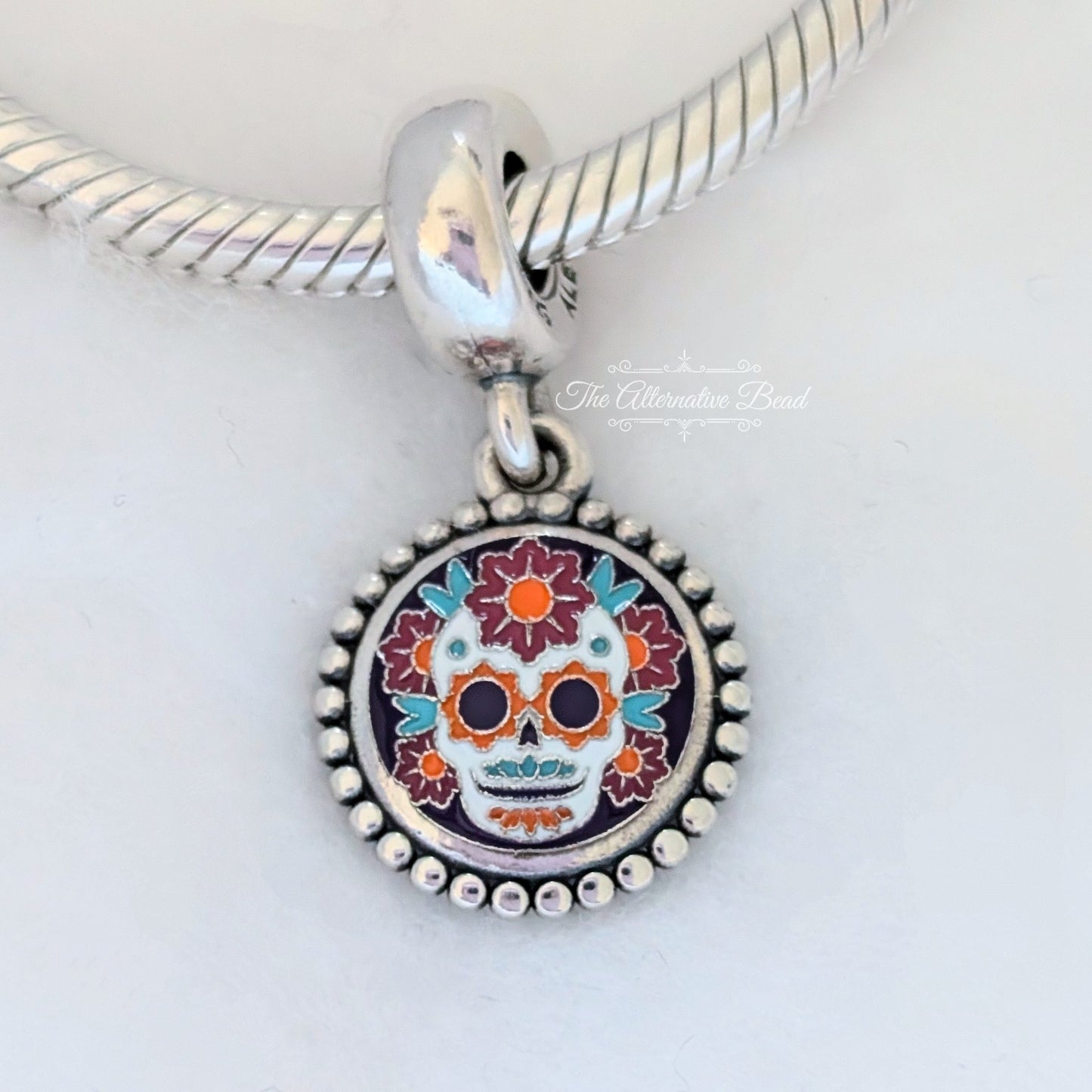 Pandora Sugarskull (Dia de los Muertos Special Edition) white; red; orange; blue; black sterling-silver Dangle by The Alternative Bead. Your official Pandora Retailer from Germany