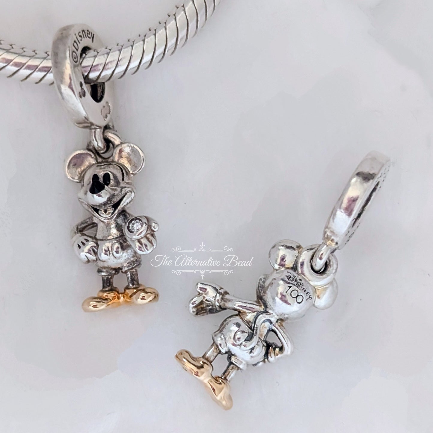 Disney x Pandora Disney 100th Anniversary Mickey Mouse Lab-grown Diamond Dangle Charm silver; gold sterling-silver; gold Dangle by The Alternative Bead. Your official Disney x Pandora Retailer from Germany