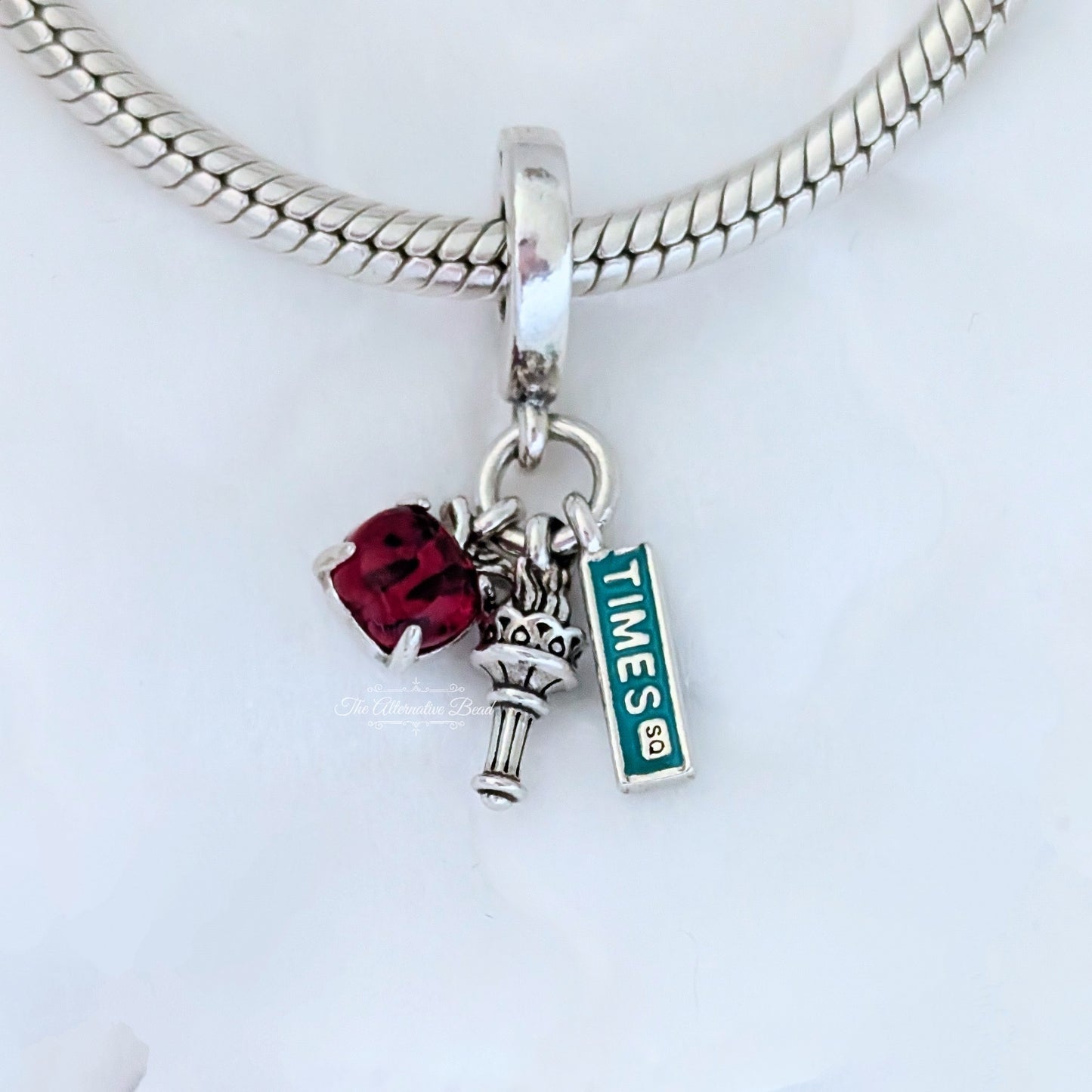 Pandora NYC Apple, Torch and Street Sign Triple Dangle silver; multicolor sterling-silver; enamel Dangle by The Alternative Bead. Your official Pandora Retailer from Germany