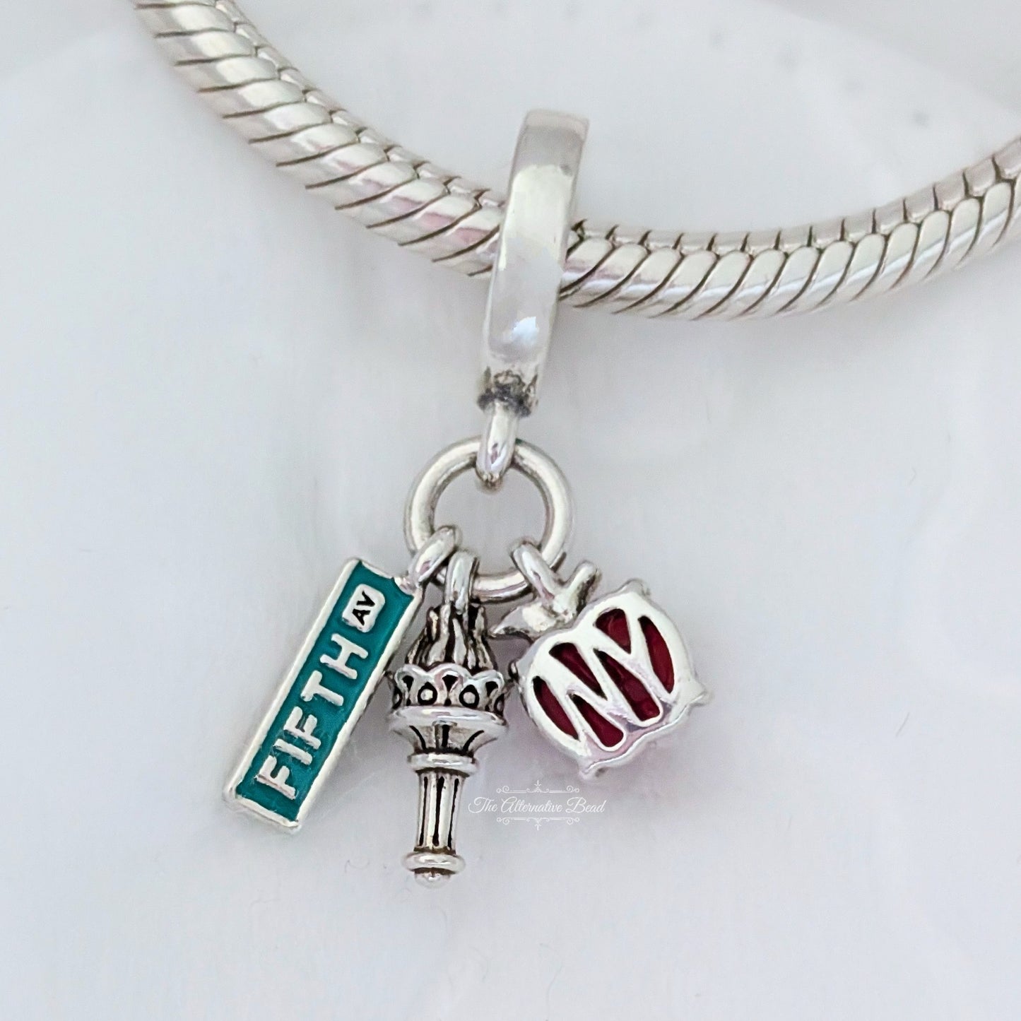 Pandora NYC Apple, Torch and Street Sign Triple Dangle silver; multicolor sterling-silver; enamel Dangle by The Alternative Bead. Your official Pandora Retailer from Germany